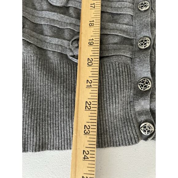 Nic + Zoe Women Grey Cardigan Button Detail Rossette Applique Office Siren Sz Lg - Picture 8 of 9
